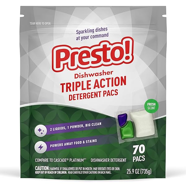 AMAZON BRAND – PRESTO! TRIPLE ACTION DISHWASHER PACS,...