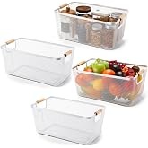 Ziliny 4 Pcs Mesh Wire Baskets for Organizing, Extra Large, Cream White | Metal Pantry Organizers with Wooden Handles, Storage Steel Bin, Kitchen Baskets for Fruit Potato Onion Snacks Bath Cabinet
