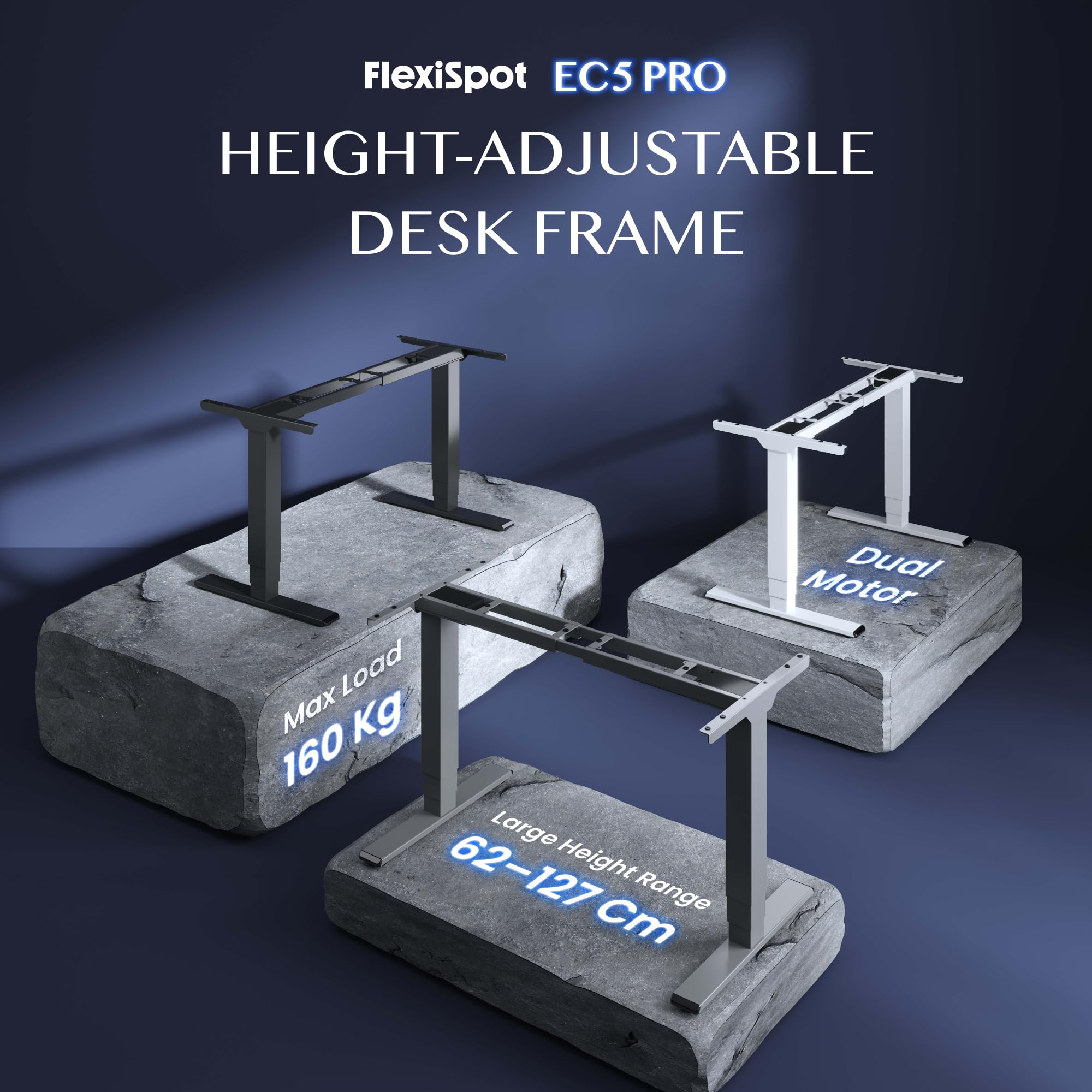 FLEXISPOT Höhenverstellbarer Schreibtisch Elektrisch Tischgestell mit 2 starken Motoren, Super Belastung 160KG, 3-Fach-Teleskop, Memory-Steuerung, LED Höhenanzeige (PRO Schwarz) 3