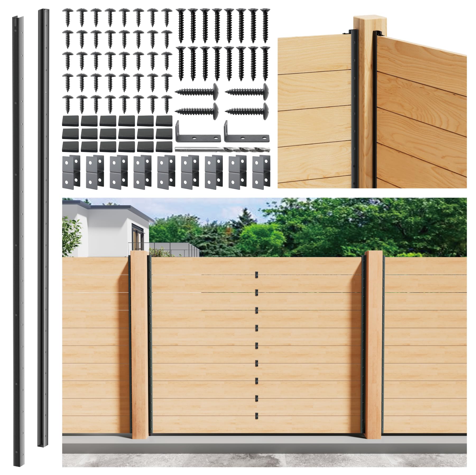 Photo 1 of 2-Pack 5FT U-Shaped Metal Fence Posts (H: 56.7?), No-Dig Hard Surface Mount for Privacy Fences, Garden, AC Units, Pool Equipment, and Trash Can Enclosures Matte Black