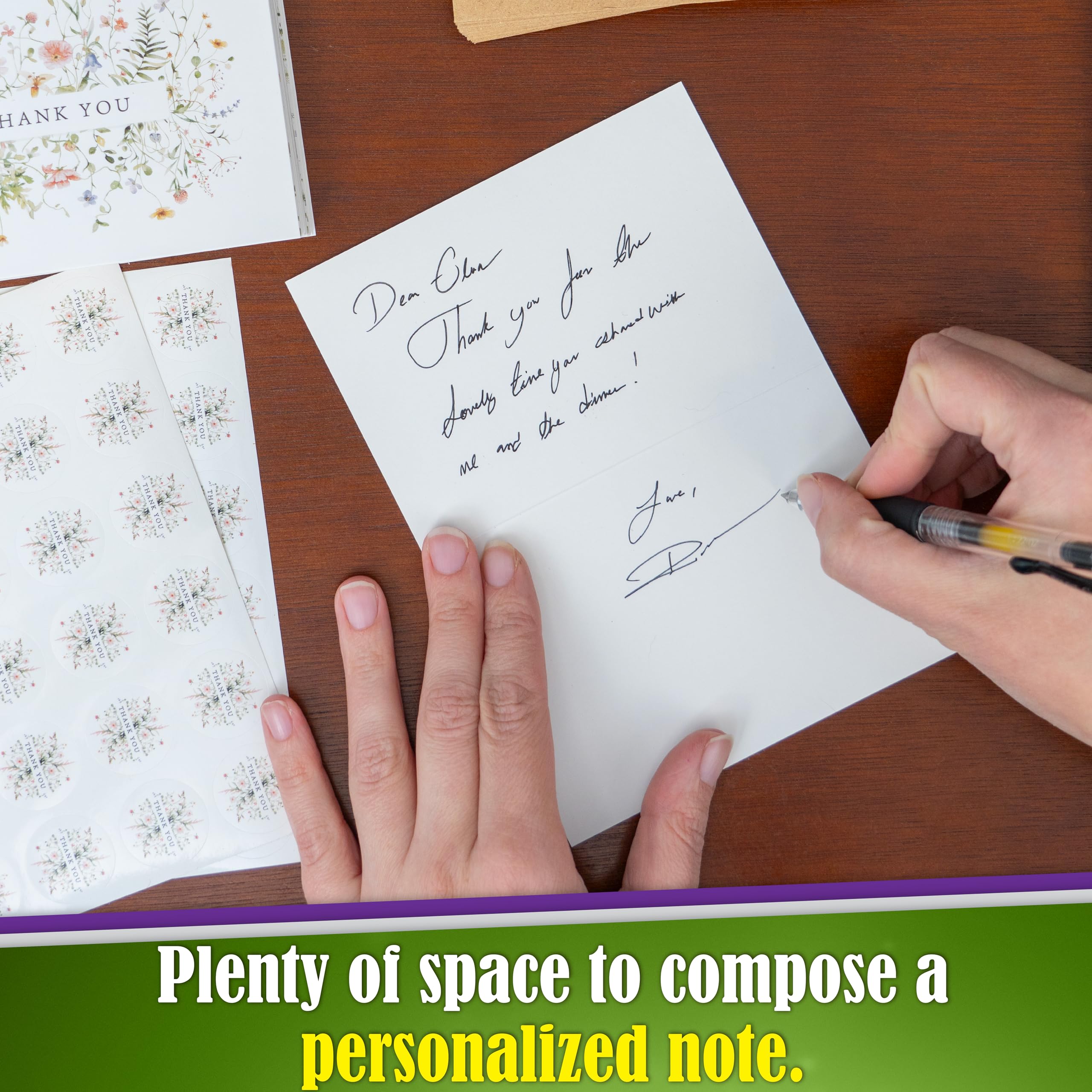 52-pack Floral Thank You Cards Bulk with Kraft Envelopes & Matching Stickers, 3.5x5 Inches, 6 Wildflower Designs | Perfect for Weddings, Baby & Bridal Showers, Graduations & Birthday