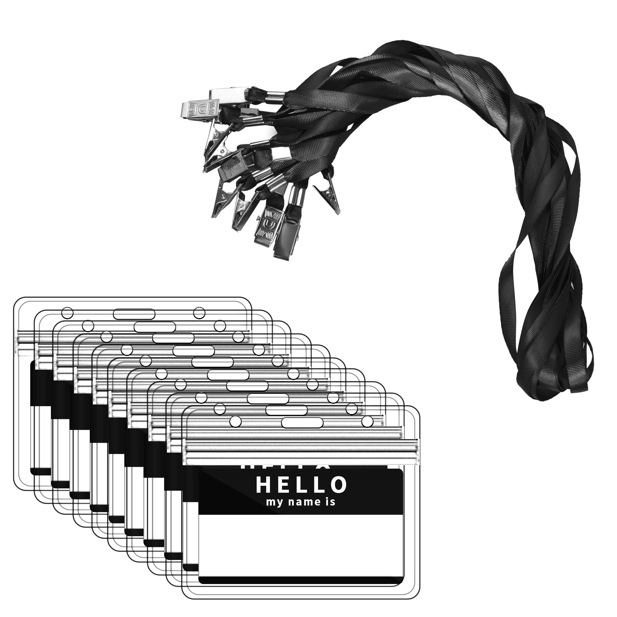 Badge Holders with Lanyards, Zalava 40PCS Plastic Name Tag Badge ID Card Holder for Exhibition Trip Meeting, Transparent Waterproof (Horizontal, Black)