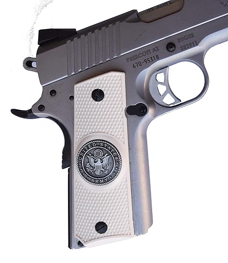 Garrison Grip 1911 Colt Full Size And Clones With Us Army Medallion Set In Light Ivory Polymer Grips Gr2