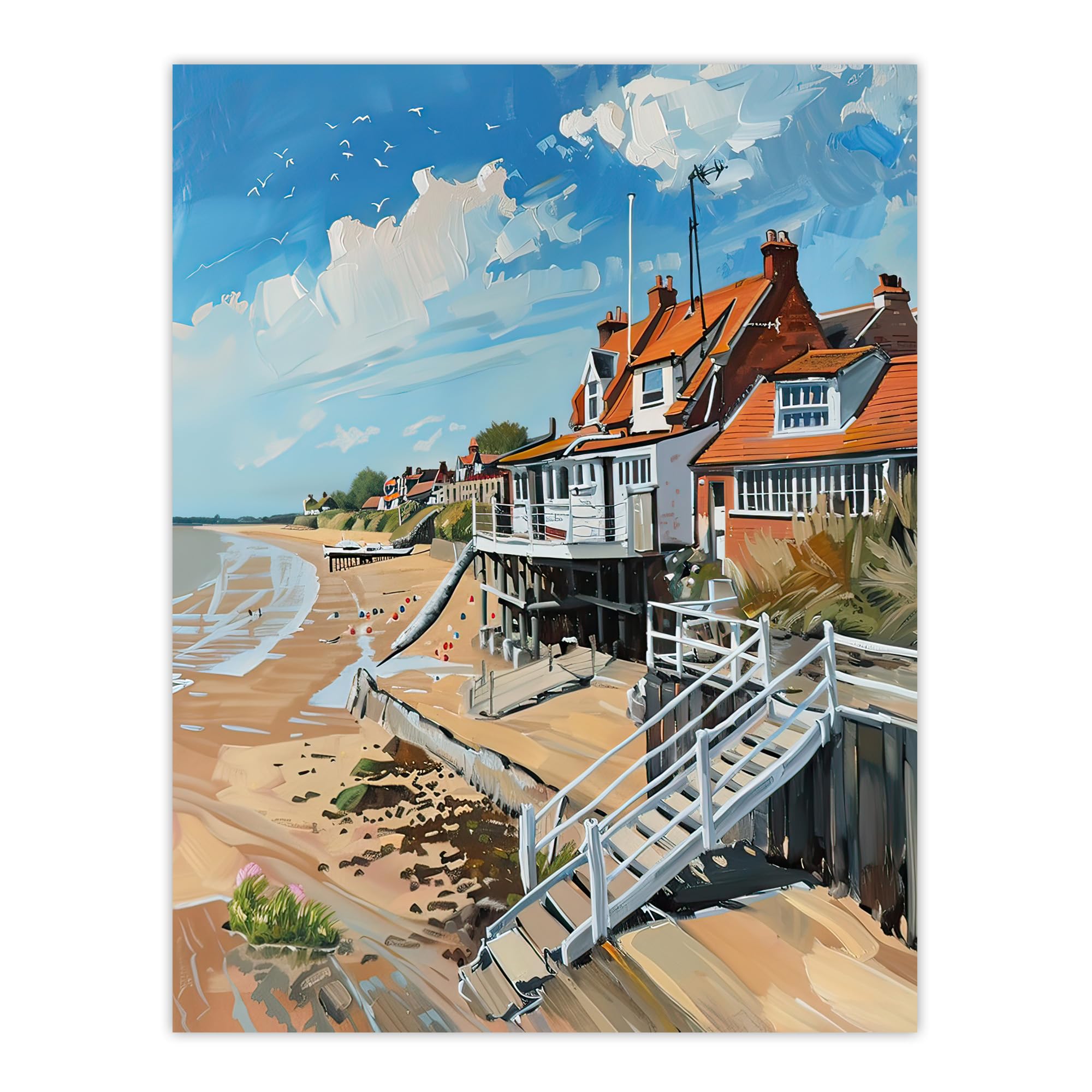 Artery8 Frinton on Sea Beach Houses Seaside Oil Painting Living Room Extra Large XL Wall Art Poster Print
