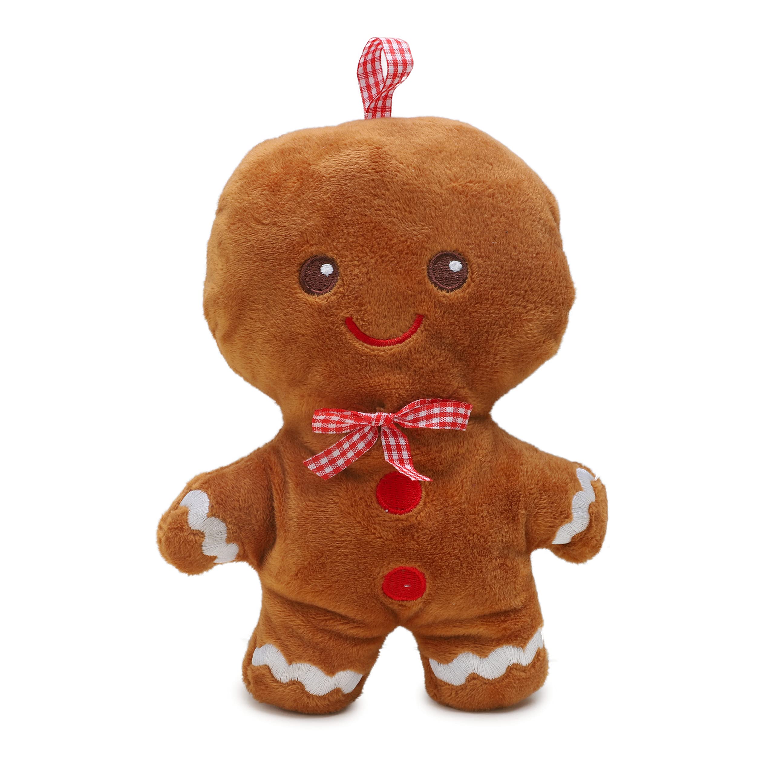 Toyland® 20cm (8") Plush Gingerbread Man Soft Toy With Bow - Christmas Soft Toy - Christmas Decorations (PINK BOW)