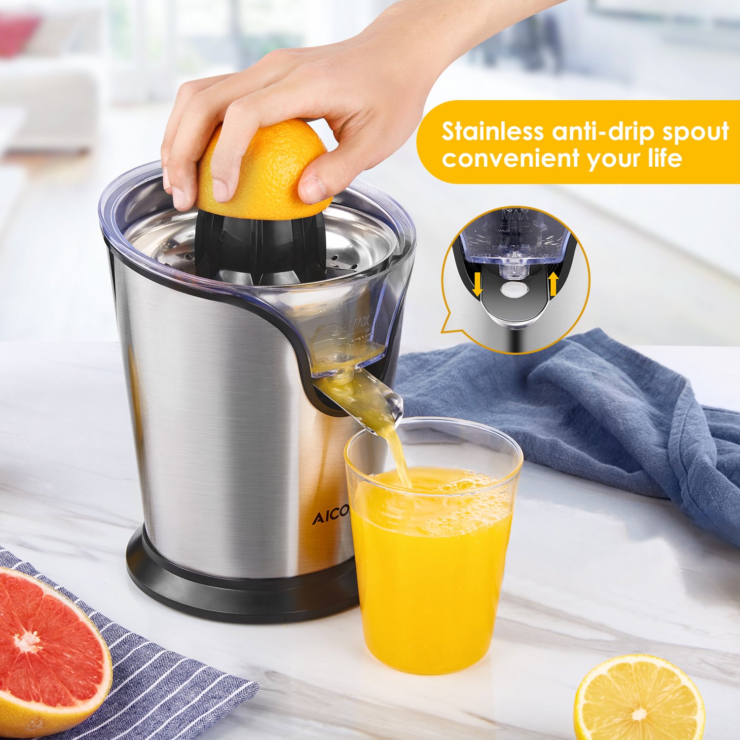 Aicok Citrus Juicer Electric Brushed Stainless Citrus Juicer Squeezer