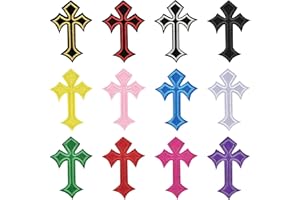 Morcheiong 12Pcs Cross Patches Iron On Cross Embroidered Applique Patch DIY Decor Patches for Clothes Jeans Hat Backpack（Multicolor）