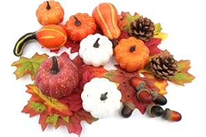 GILI 36PCS Mini Artificial Pumpkins Fall Decor Set - Realistic Small Fake Pumpkins for Decorating with Gourd Fall Leaves Acorns Pinecones for Autumn Table Centerpiece, Thanksgiving Harvest Home Decorations