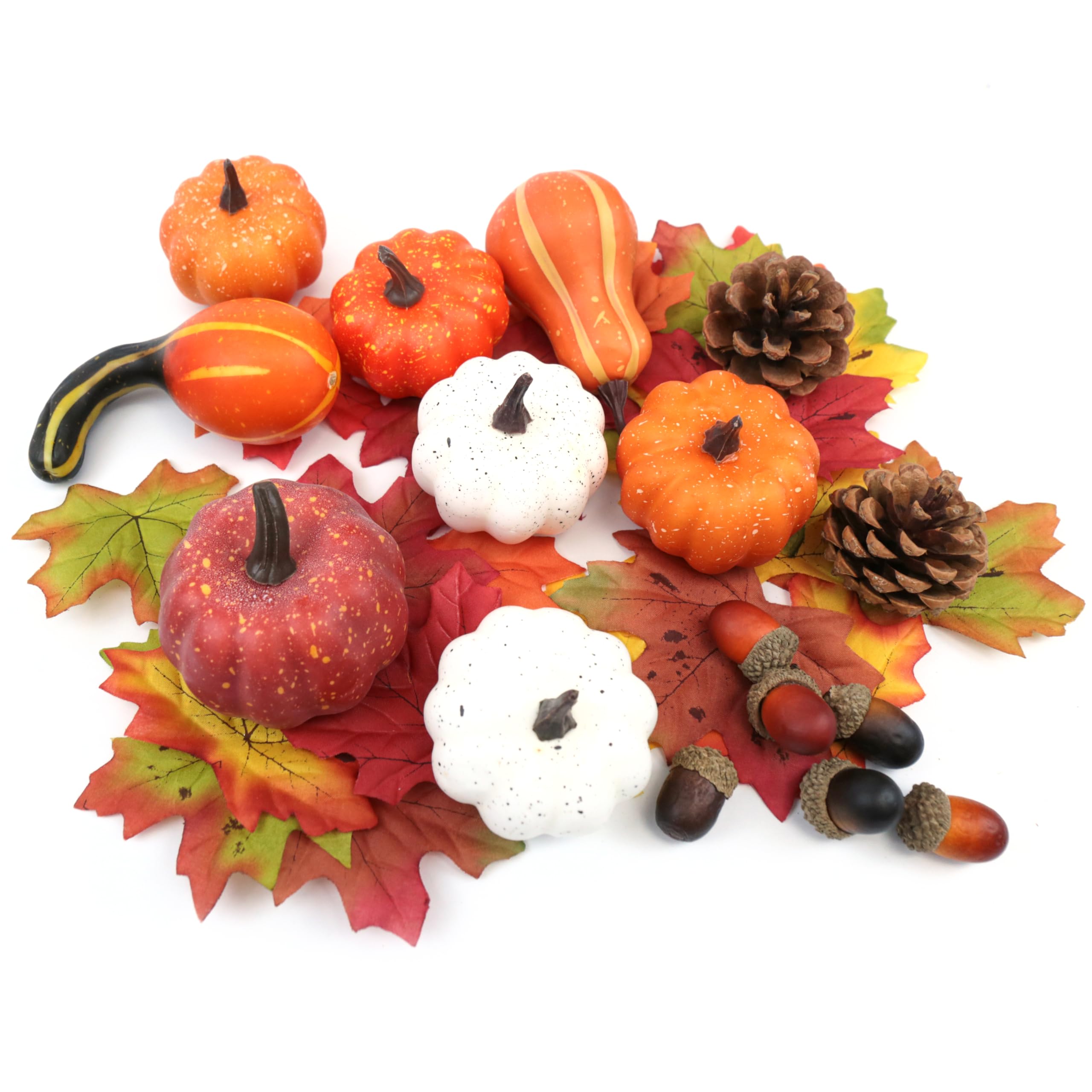 Photo 1 of 36PCS Mini Artificial Pumpkins Fall Decor Set - Realistic Small Fake Pumpkins for Decorating with Gourd Fall Leaves Acorns Pinecones for Autumn Table Centerpiece, Thanksgiving Harvest Home Decorations