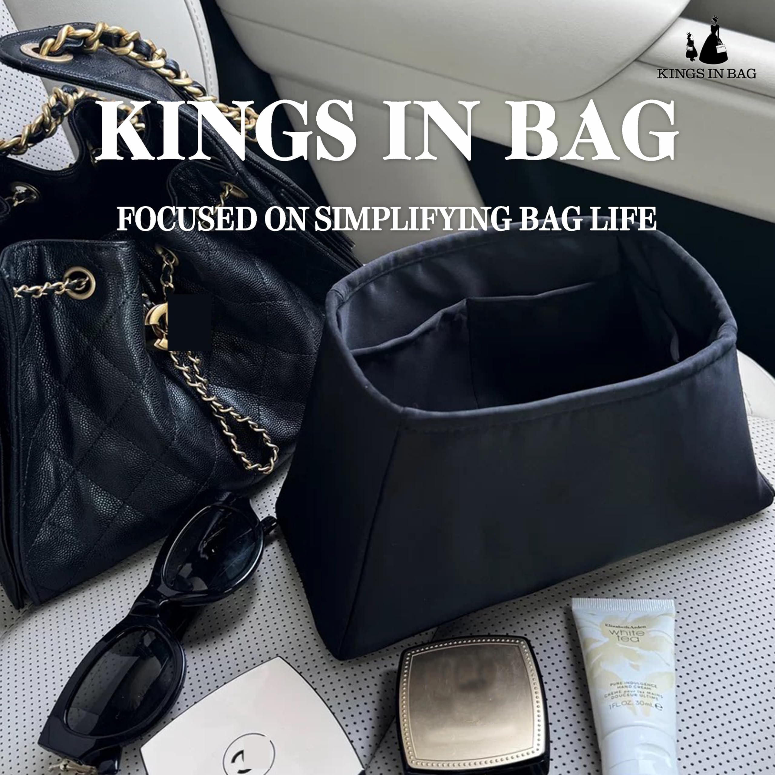 Purse Organizer Insert for Chanel 25C Hobo Bags, Satin Luxury Bag Insert, Large Capacity Pouch with Practical Pockets, Portable Purse Shaper(Black, 25 Small)