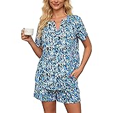 ENJOYNIGHT Womens Pajama Set Cotton Summer Pj Shorts Button Down Sleepwear with Pockets