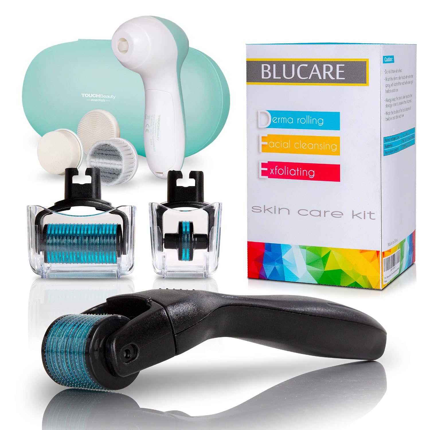 Derma roller micro needling and facial cleansing electric 9 piece kit 0.25 mm 180, 600, 1200 plus 3 brushes skin care kit with electric facial cleanser kit microderma abrasion