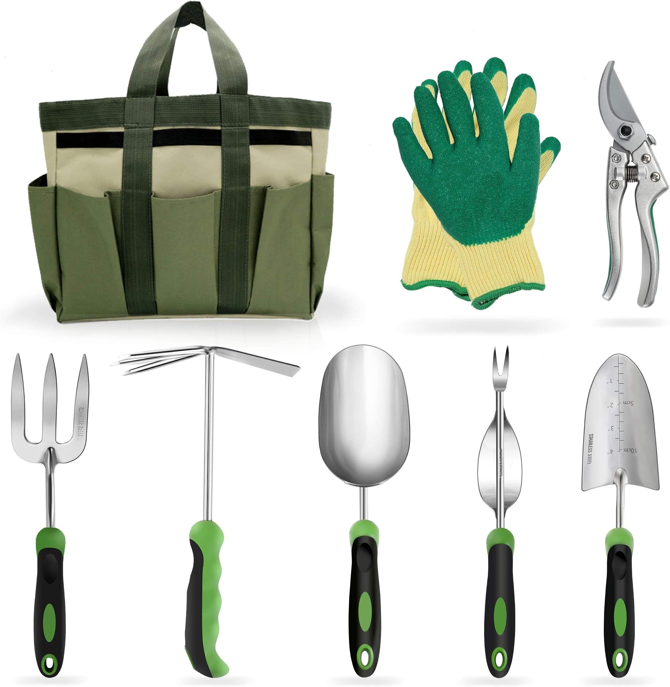 Garden Tools Set Gardening Kits Stainless Steel Heavy Duty Gifts for Men Women Including Gloves Tote and Pruning shears