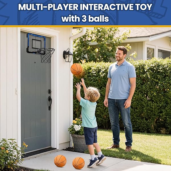 QDRAGON MINI BASKETBALL HOOP, OVER THE DOOR INDOOR, WITH 3 BALLS/INFLATOR/BREAKAWAY RIM, BASKETBALL TOY GIFTS FOR KIDS AND ADULTS, SUIT FOR BEDROOM/OFFICE/OUTDOOR, BLUE HOOP