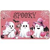 Pink Halloween Ghost Doormat, Non-Slip Entryway Door Mat, 17x29 Inch | Linen Surface, Non-Slip Backing, Spooky Fall Decor for Porch Doorway Party, Indoor Outdoor Use