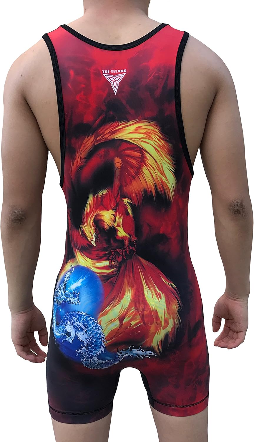 Freestyle Greco Roman Folkstyle Dragon vs Phoenix Reversible Red and