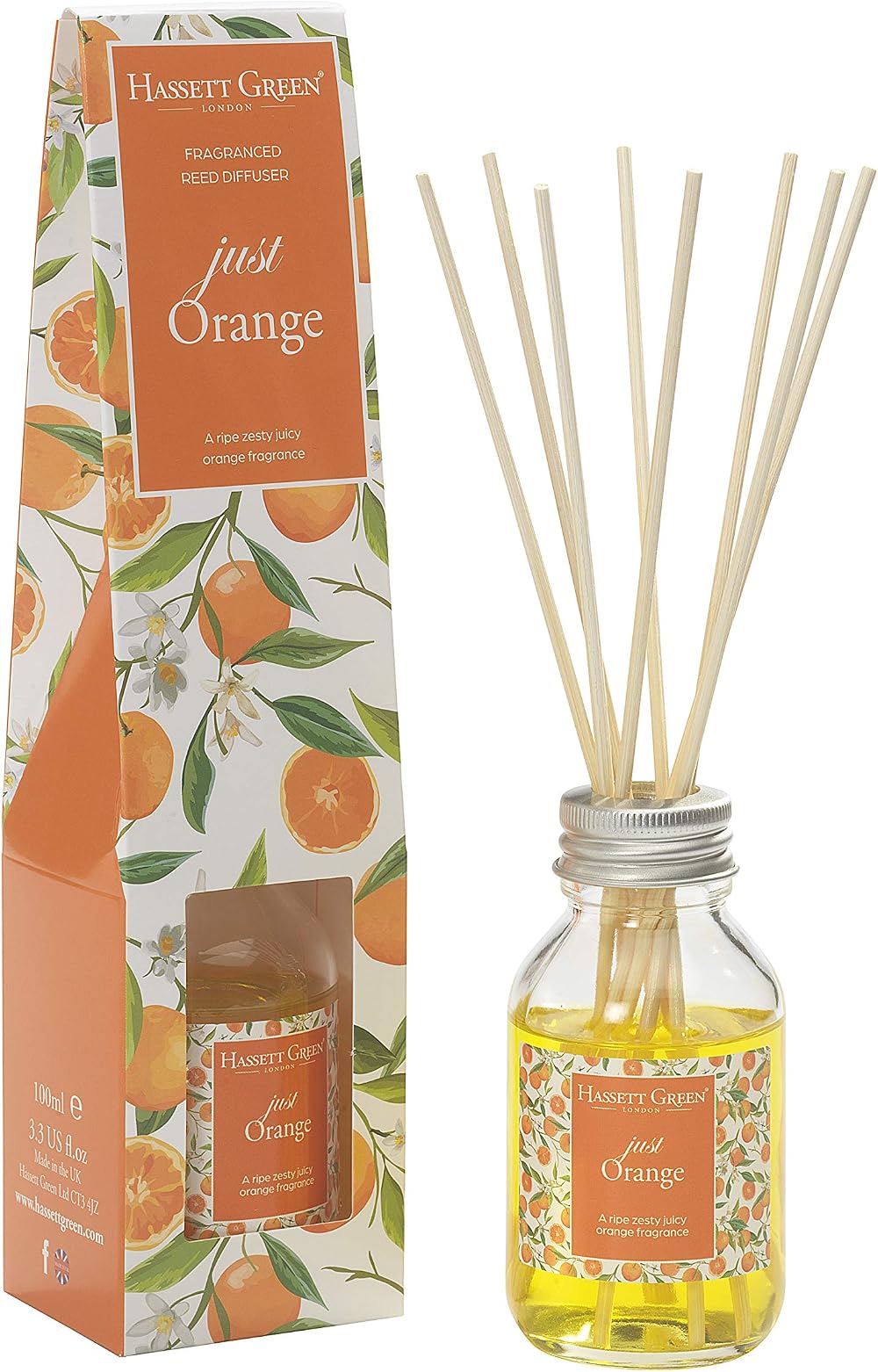 Hassett Green London Just Orange Fragrance Oil Reed Diffuser 100ml 8 Reeds