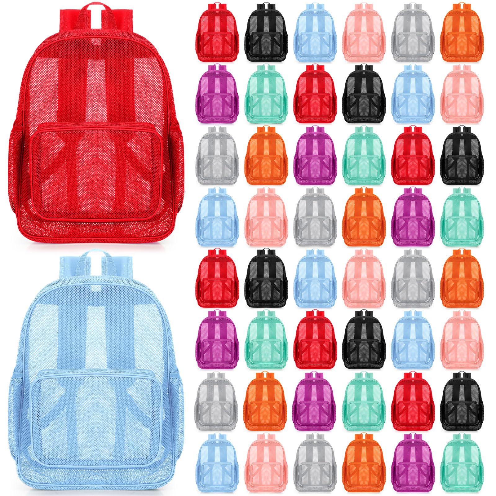 Photo 1 of 24 Pcs 17 Inch Mesh Bulk Backpacks Heavy Duty Clear Backpacks Mesh Book Bags Large See Through Backpack In Bulk for Nonprofit (Colorful 8 Colors)