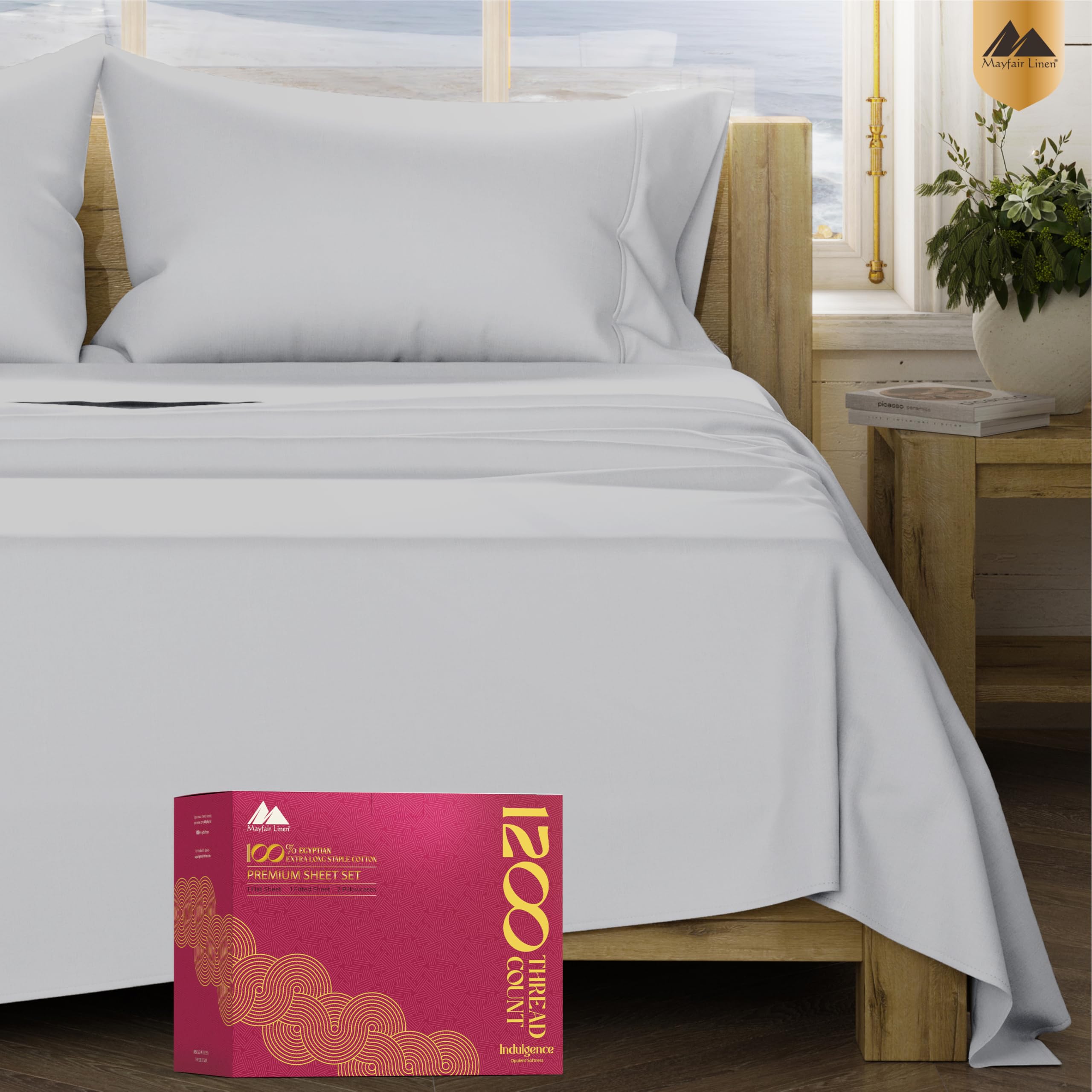 Photo 1 of Mayfair Linen 100% Egyptian Cotton Queen Sheet set - Luxury 1200 High Thread Count Egyptian Cotton Sheets Queen Size (4 PC, Light Grey), Silky Soft, Cooling, 17" Deep Pocket Sateen Weave Hotel Bedding