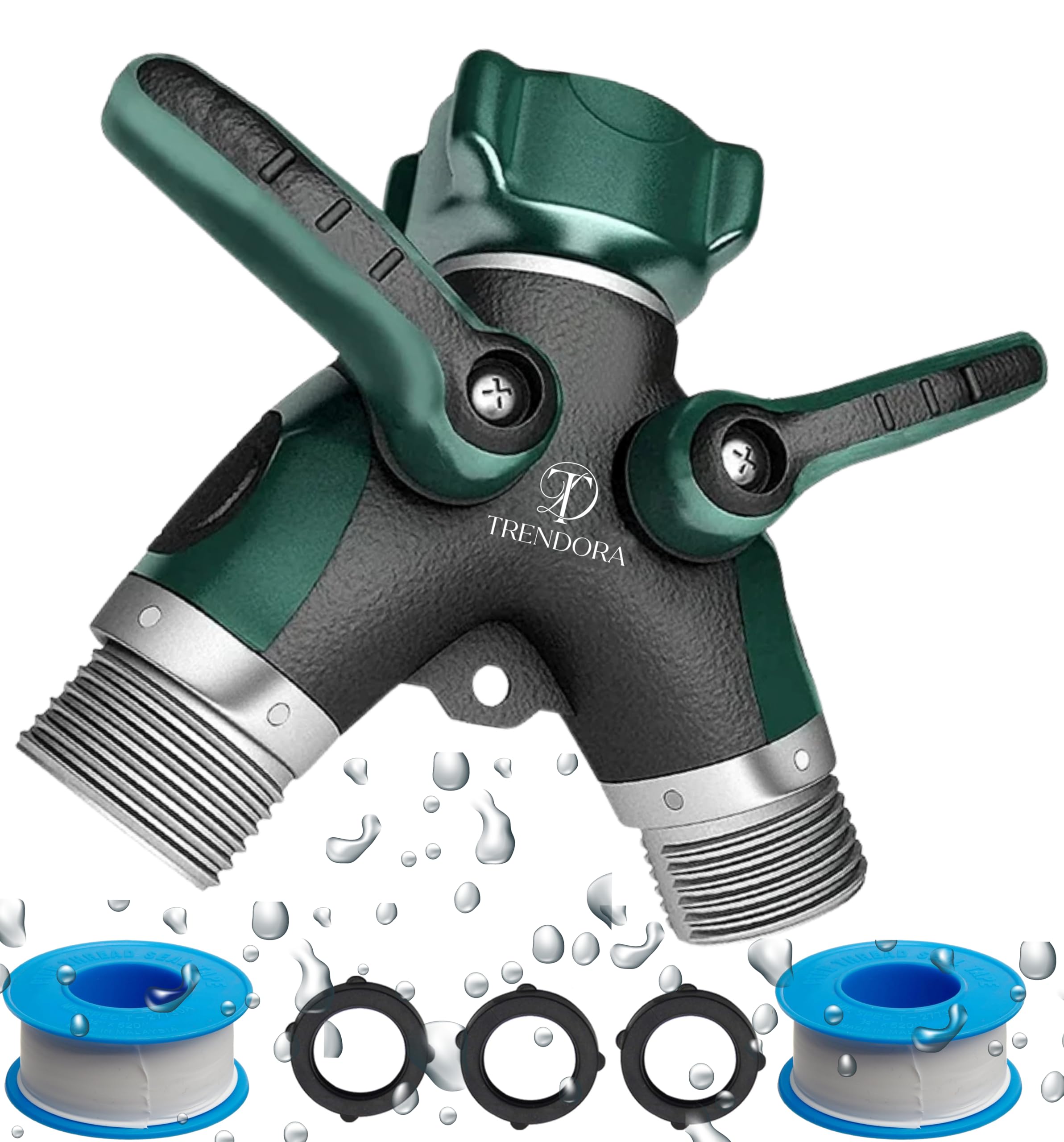 Photo 1 of TRENDORA Hose Splitter Heavy Duty - Outdoor Faucet and Garden Hose Splitter - Durable Water Spigot Splitter Y Adapter - All-Metal Water Hose Connector with Shut-Off Valve - 4 x 4 x 1.5 Inches