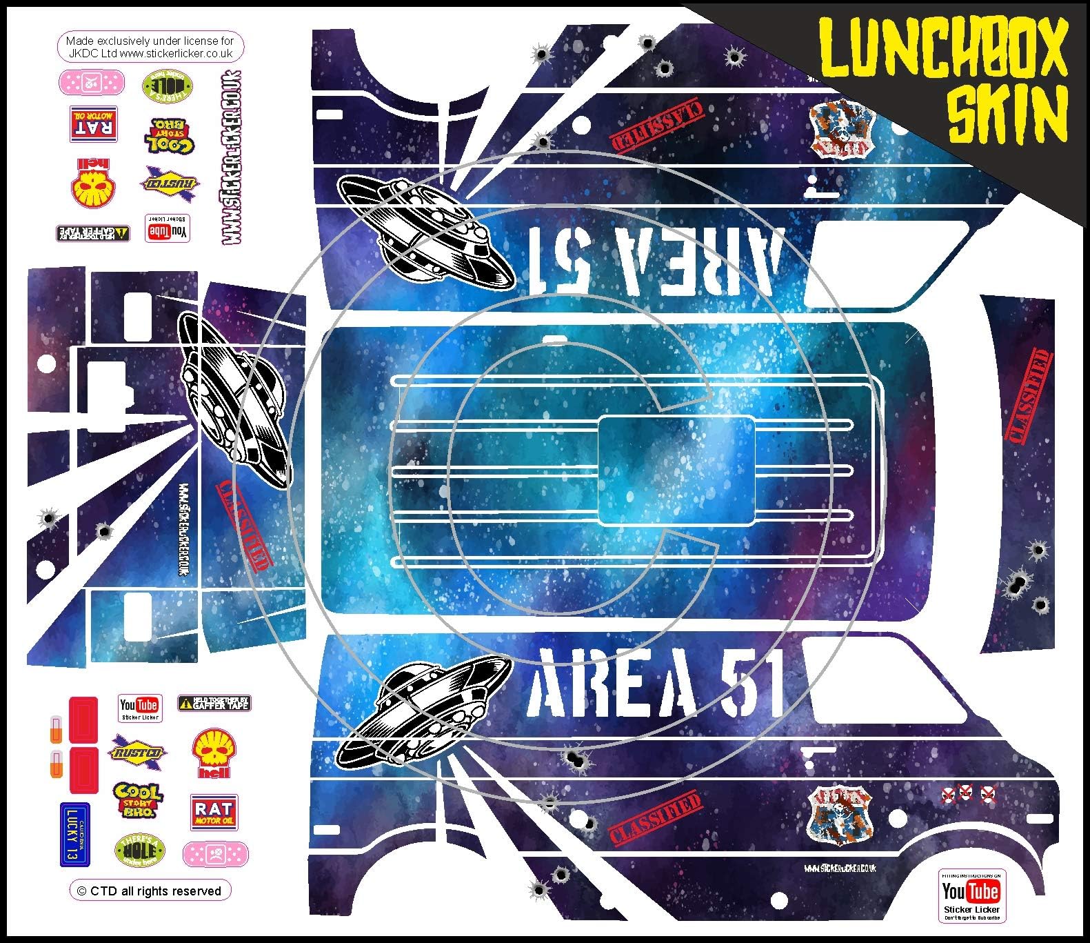 Area 51 Alien themed vinyl SKIN Kit & Stickers To Fit Tamiya Lunchbox R/C Monster Truck