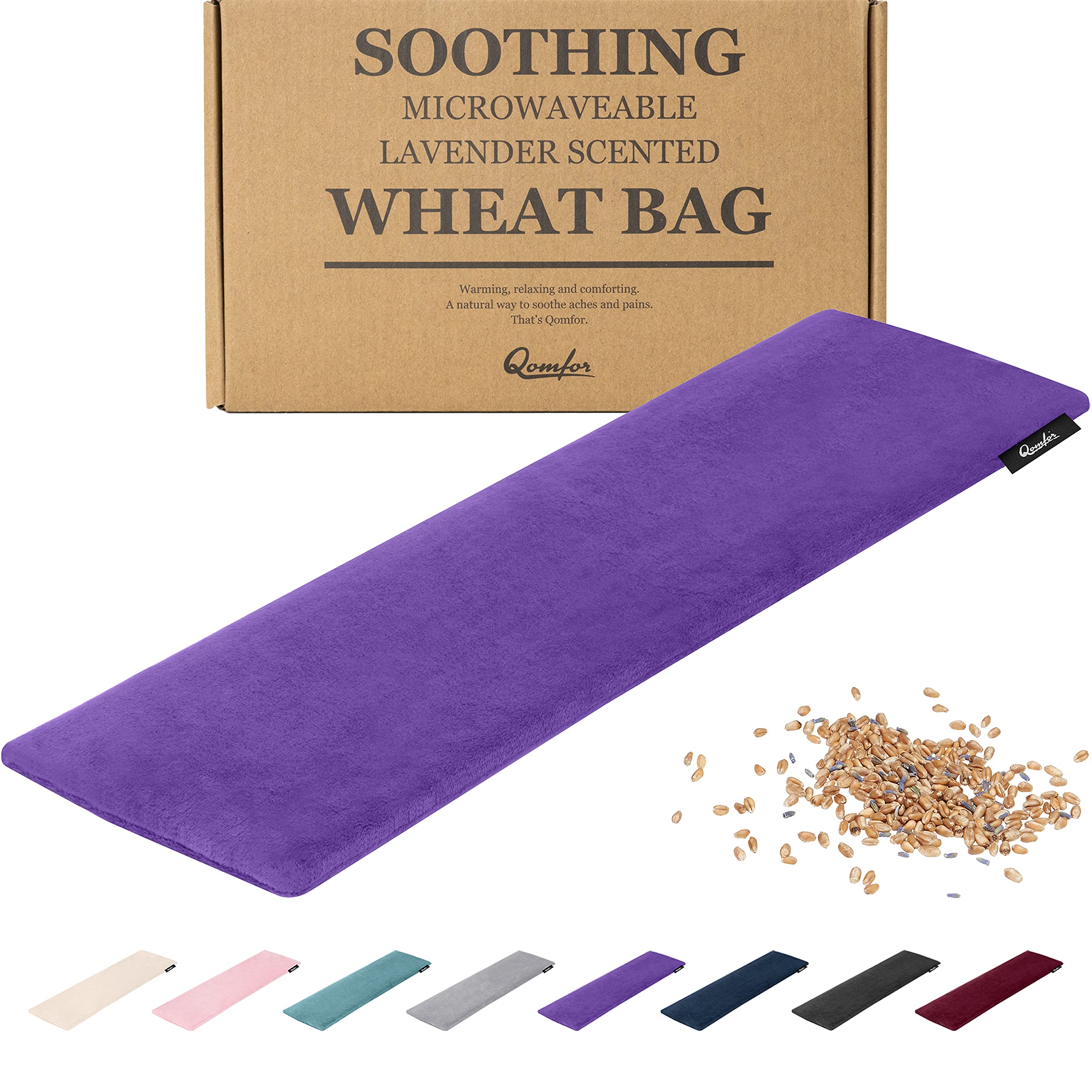 Qomfor - Microwavable Wheat Bag - Purple - Lavender Scented Microwave Heating Pad/Warming Pillow - Heat Pack for Neck, Shoulders & Period Cramps Pain Relief - Reusable Hot & Cold Therapy Bag