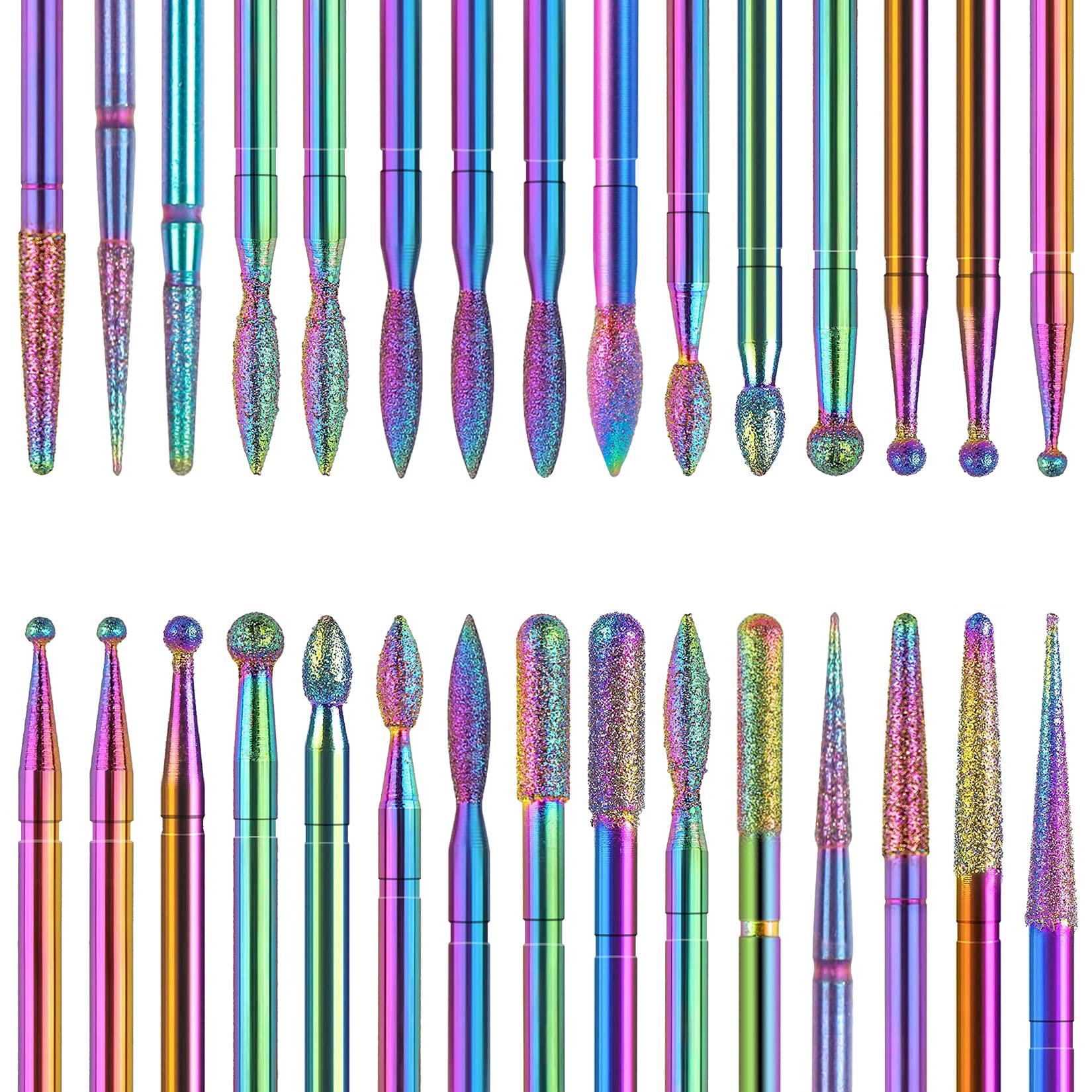Homeet 30 x Diamond Nail Drill Bits - Coloured Tips - Sander Tips - Professional Kit to Remove Acrylic Gel - Acrylic Cuticle - Carbide Tools for Manicure Pedicure