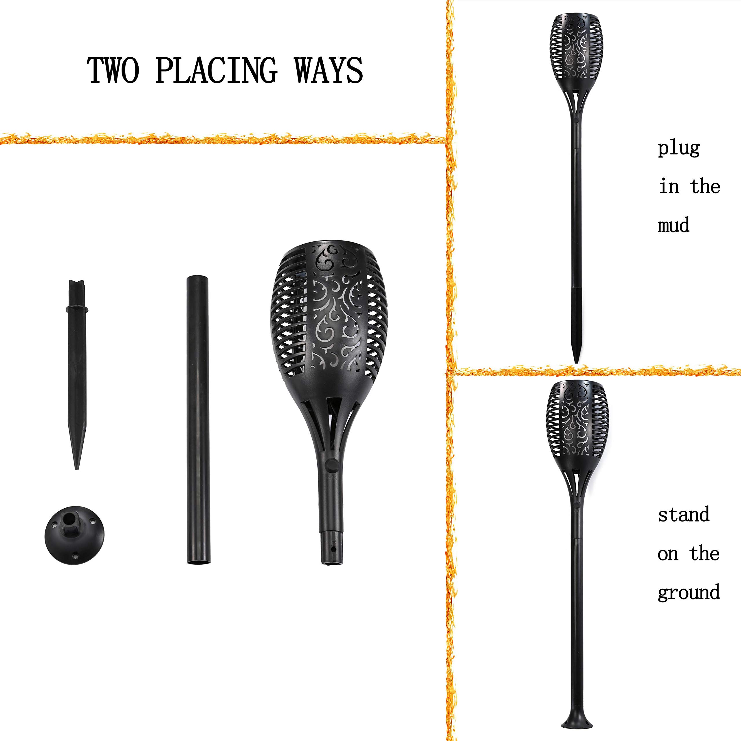 Solar Torch Light, Waterproof Flickering Flame Light Outdoor Decorations/Landscape Led Solar Lamps Garden Patio Lawn Yard, Security Powered Solar Spotlights Decor Driveway Dusk To Dawn (4 Pack)