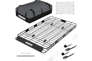 Wildroad Roof Rack Cargo Basket, Upgraded 4” Fence Wide Car Roof Basket Combo, 84"x 50"x 4" Universal Roof Cargo Carrier Basket with Cargo Bag, Cargo Net and Ratchet Straps Fits for SUV Truck Cars