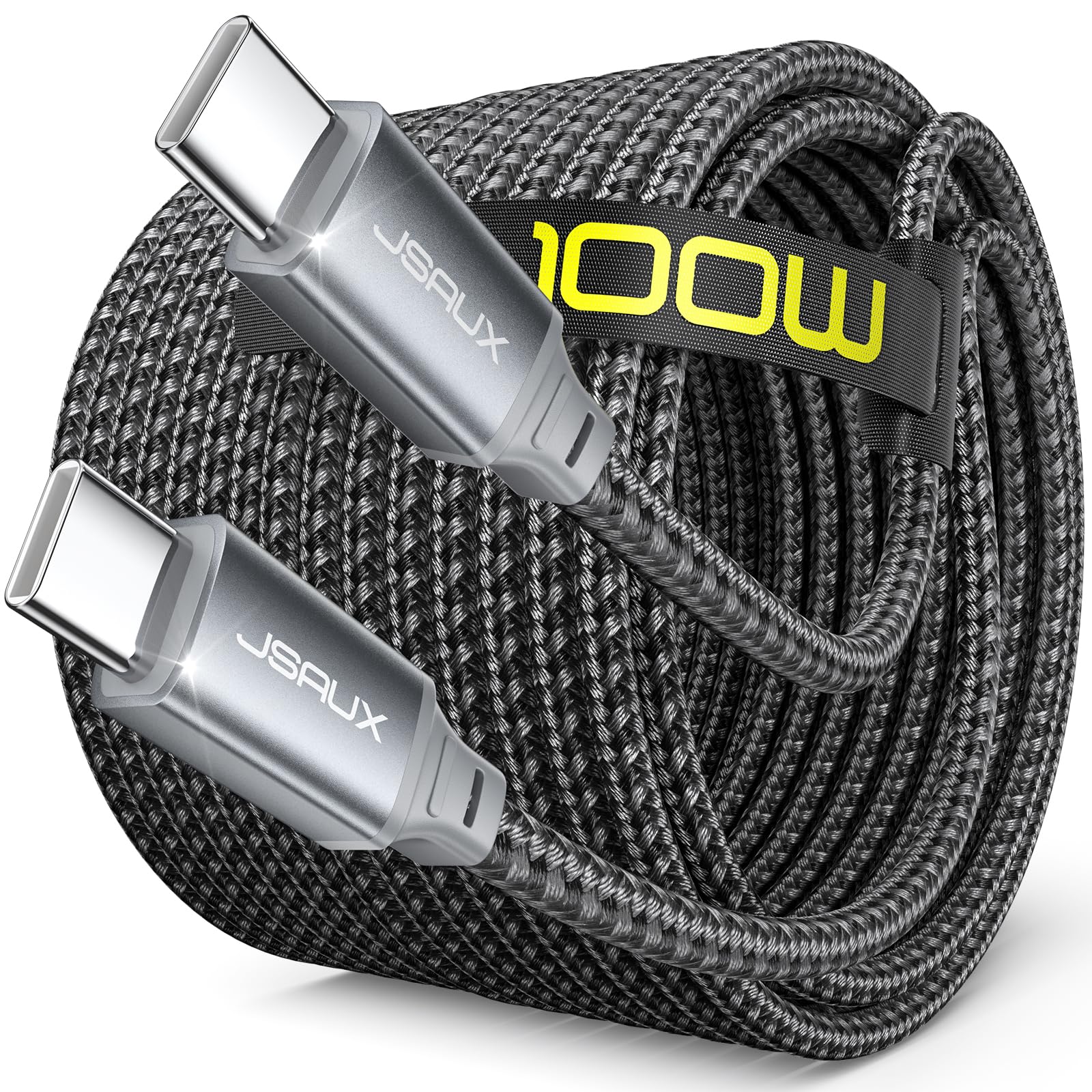 JSAUX 100W USB C to USB C Cable 3m, Type C Fast Charging Cord for iPhone Air, iPhone 17, iPhone 17 Pro Max, iPhone 16/15 Series, Galaxy S/Note Series, MacBook, iPad - Grey