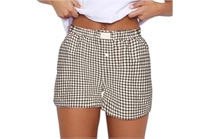 LMDUDAN Y2K Lounge Shorts for Women Gingham Boxer Shorts Cute Soft Elastic Low Waist Boxers Plaid Print Button Shorts 2024