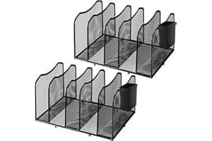 Ekisemio 2 Pack-Mesh Desktop File Organizer Sorter, 5-Section Bookshelf with Pen Holder for Desk Office, Black