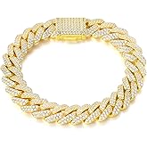 Cysnuc Iced Out Cuban Link Bracelet for Men Women 12mm 18K White Gold Plated Bling Diamond Hip Hop Rapper Thick Hypoallergenic Jewelry with Gift Box