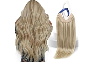 Sunny Hair Wire Hair Extensions Real Human Hair Fish Line Human Hair Extensions Invisible Wire Extensions Golden Blonde with Medium Blonde Highlights #16/22 18 Inch