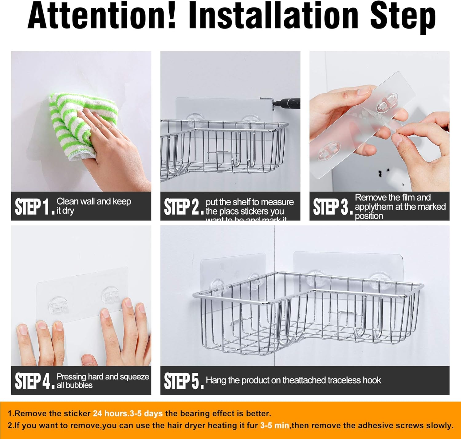 TRUSTLIFE Bathroom Corner Shelf Shower Caddy Basket Organizer Rack No Drilling Wall Mounted Adhesive for Kitchen Toilet Stainless Steel Silver: Kitchen & Dining