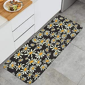 Alfombra de cocina con estampado de margaritas negras, antifatiga