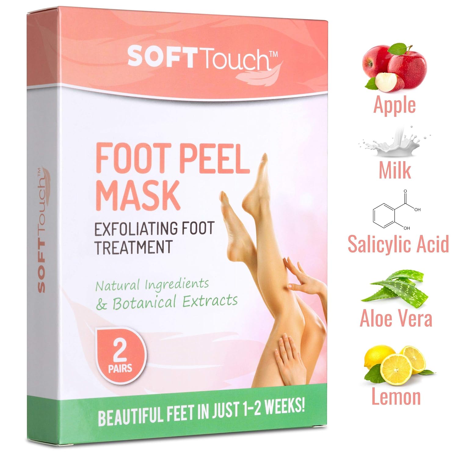 Foot Peel Mask – 2 Pack of Peeling Booties – Natural Foot Care Exfoliating Treatment Repairs Cracked Heels, Calluses & Removes Dead, Dry Skin for Baby Soft Touch Feet: Beauty
