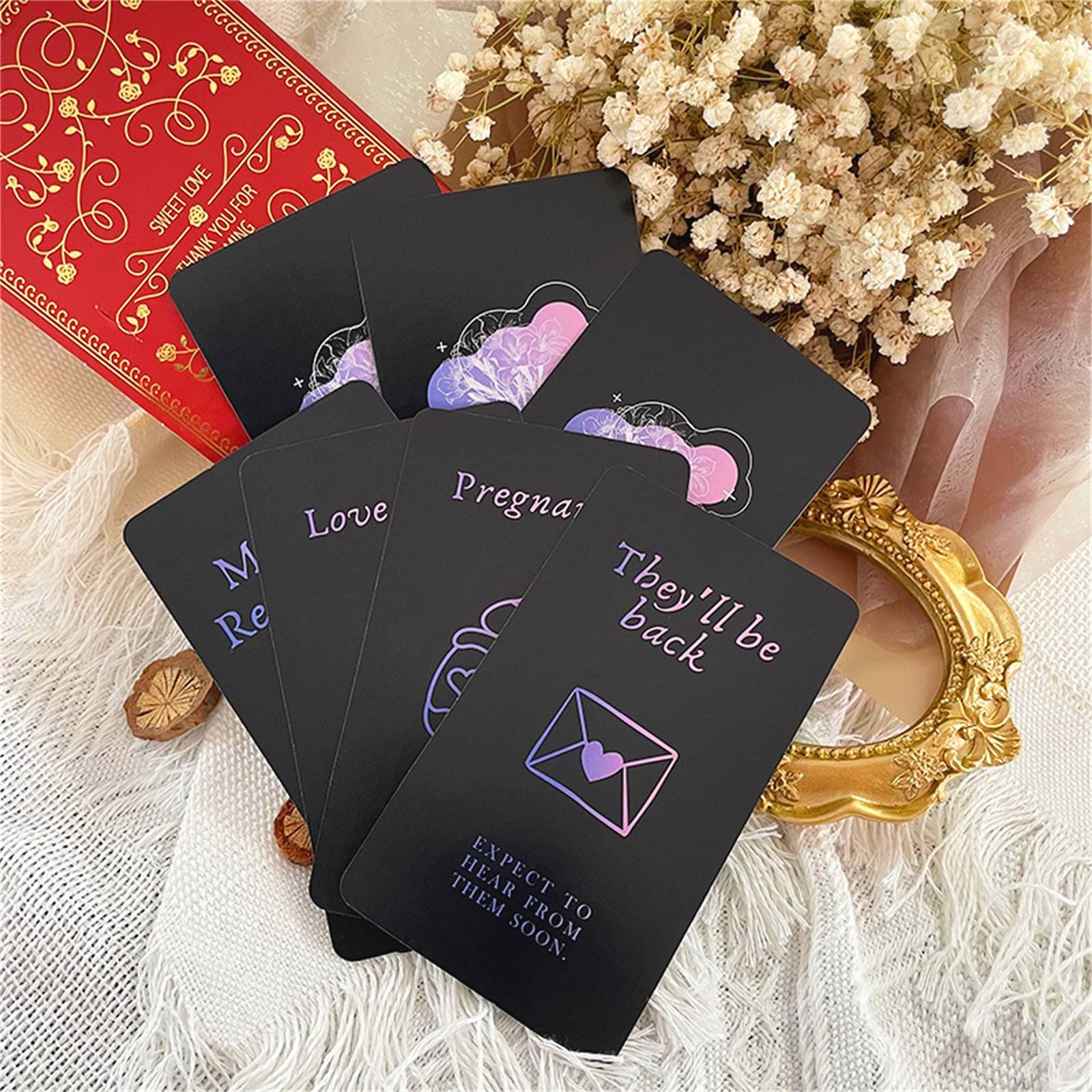 Han Yu Bowen Love Oracle Cards,Tarot Cards for Beginners Twin Flame Tarot Cards,Oracle Cards Decks with Meanings on Them Soulmate to Romantic Relationships Oracle Cards (Black (2.75“ × 4.72
