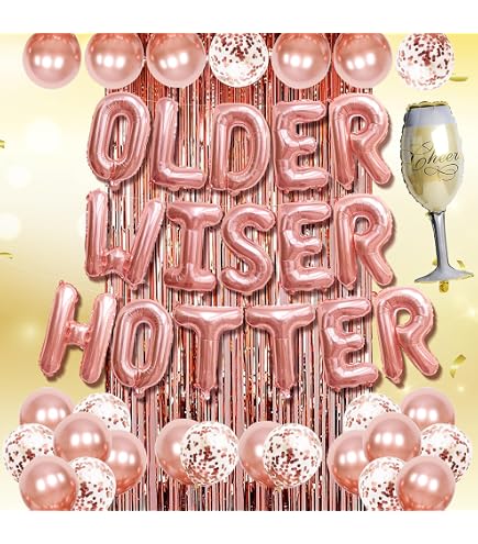 Older Wiser Hotter Folienballons – Geburtstagsbanner Für 30., 40., 50. Geburtstag, Gold, 40 Cm Buchstaben