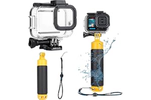 GEPULY 60M/196FT Waterproof Case for GoPro Hero 13 12 11 10 9 Black, Floating Handle Grip Pole Stick Monopod Underwater Accessories Protective Case Dive Shell