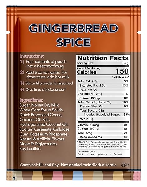 DOUBLE DONUT COFFEE GINGERBREAD SPICE HOT CHOCOLATE MIX PACKETS, FLAVORED GINGERBREAD HOT COCOA MIX, 32 COUNT