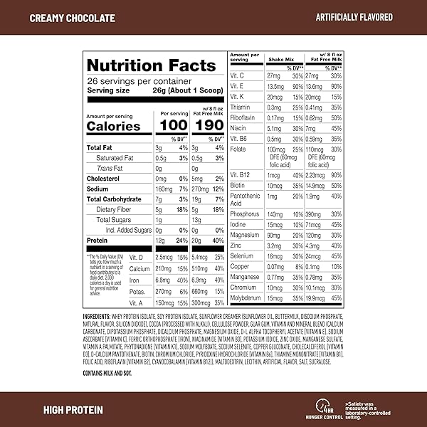 SLIMFAST HIGH PROTEIN MEAL REPLACEMENT POWDER, ADVANCED NUTRITION SMOOTHIE MIX WITH VITAMIN AND MINERAL BLEND, GLUTEN FREE, CREAMY MILK CHOCOLATE, 26 SERVINGS