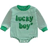 Nibbcoa Newborn Baby St Patrick’s Day Outfit Boys Embroidery Waffle Knit Romper Sweatshirt Striped Long Sleeve Bodysuit