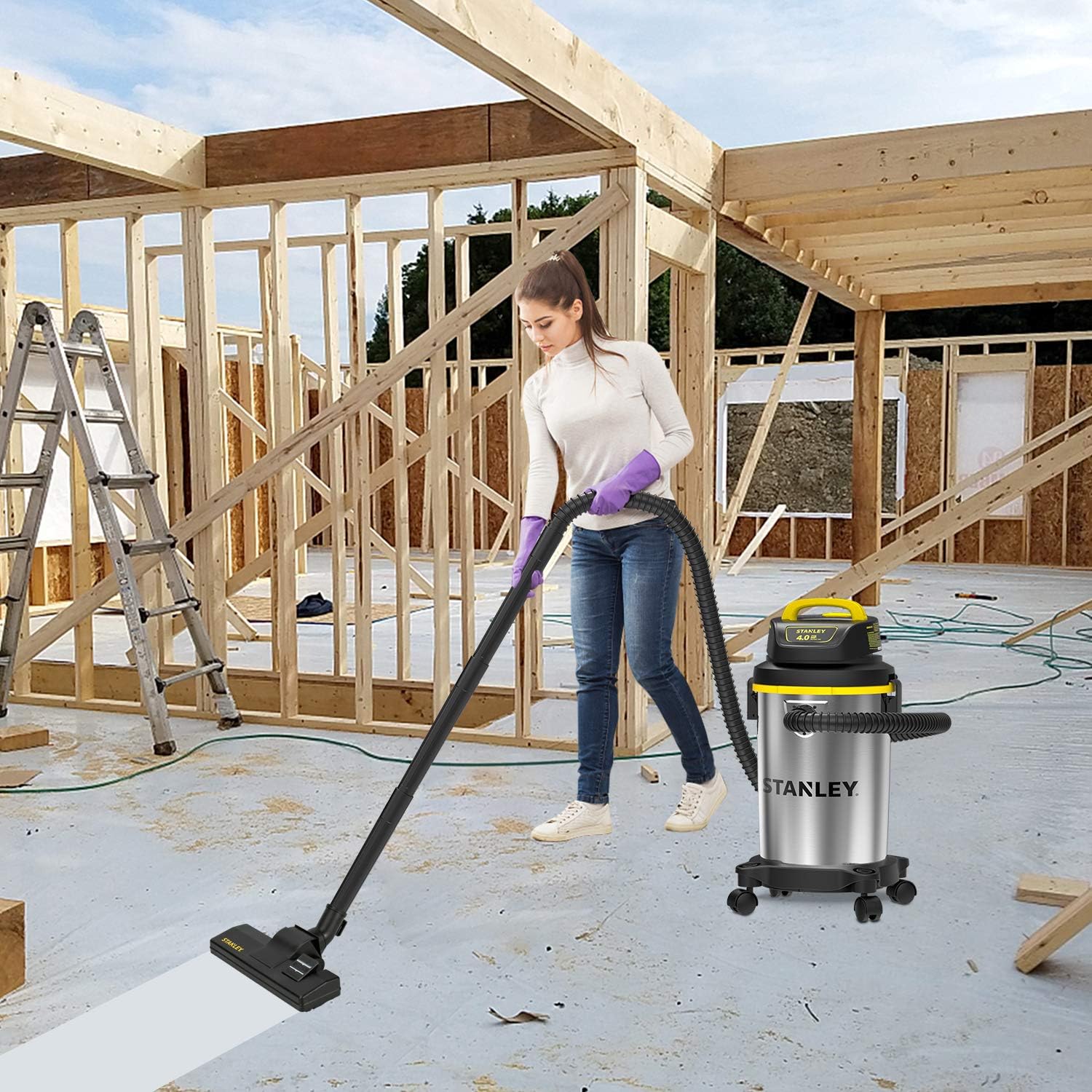 Stanley 4 Gallon Wet Dry Vacuum , 4 Peak HP Stainless Steel Portable Shop Vac, Multifunctional Shop Vacuum W/ 4 Horsepower Motor for Job Site,Garage,Basement,Van,Workshop: Home Improvement