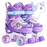 SUPER YOUNGSTER Adjustable Light Up Kids Unicorn Roller Skates for Girls Ages 4-6 5-8 8-12, Toddlers Beginner Cat RollerSkates
