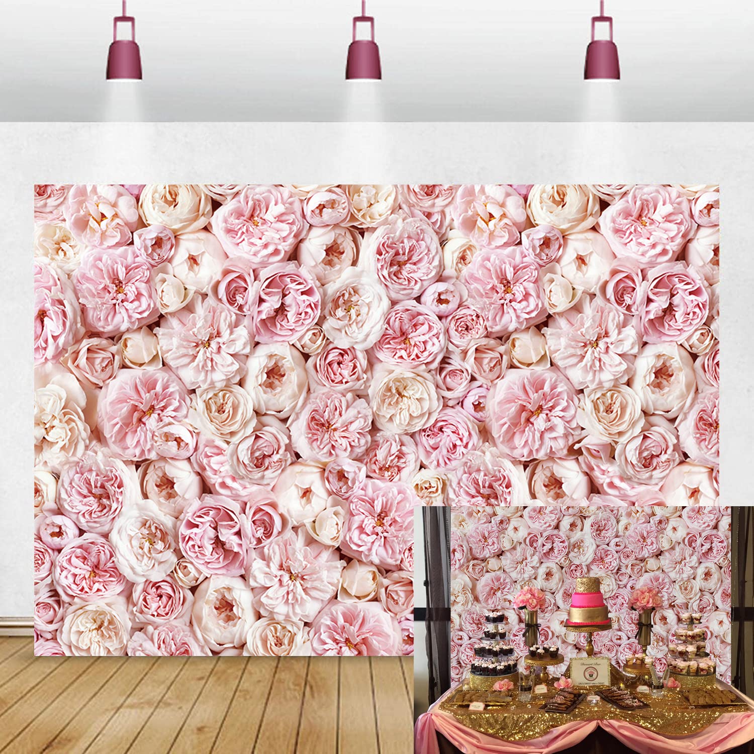 Flower Wall Backdrop Blush Rose Pink Flowers Photography Background Wedding Bridal Baby Shower Anniversary Birthday Party Decoration Banner Prop7x5ft