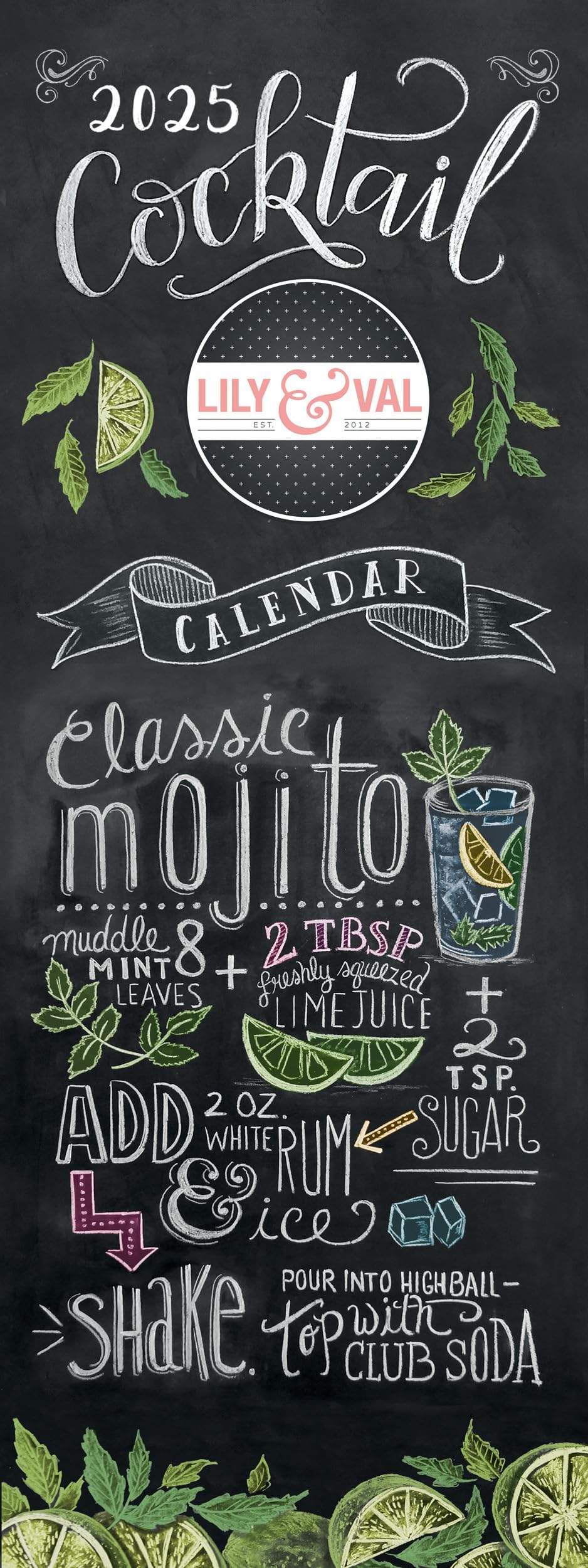 2025 Lily & Val Cocktails Slim Wall Calendar