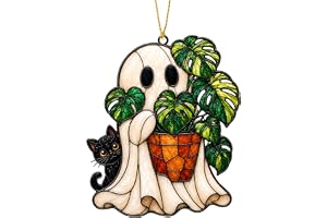 Sansoldia Halloween Ghost Monstera Ornaments, Flat Acrylic Decor, 3.94 Inch | Halloween Ornaments for Tree, Halloween Gifts f