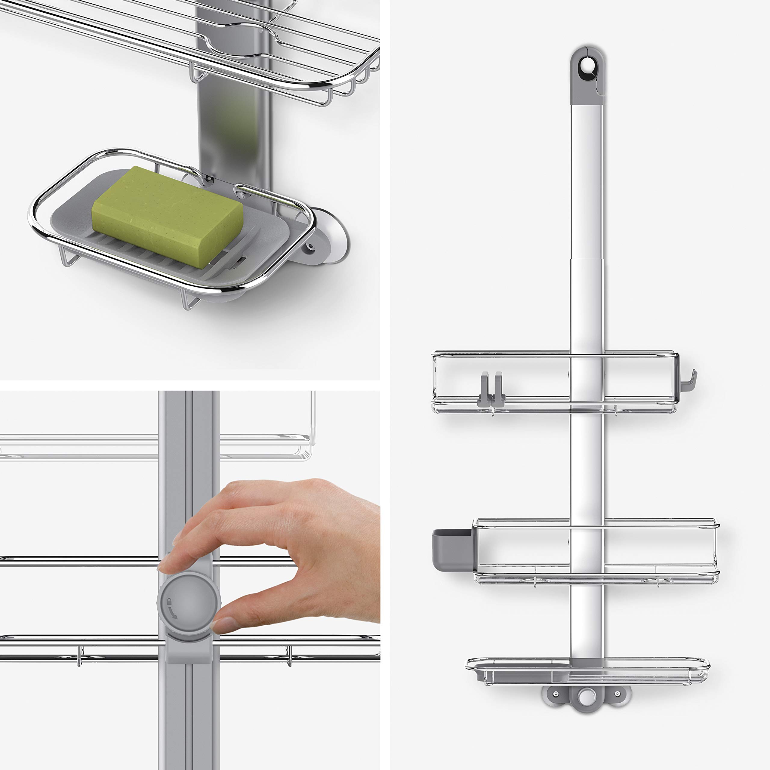 simplehuman Adjustable and Extendable Shower Caddy Large, Stainless