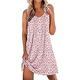 Ekouaer Nightgowns for Women Sleeveless Sleep Shirt Tank Night Gown V Neck Chemise Pleated Night Shirt Soft Sleep Dress